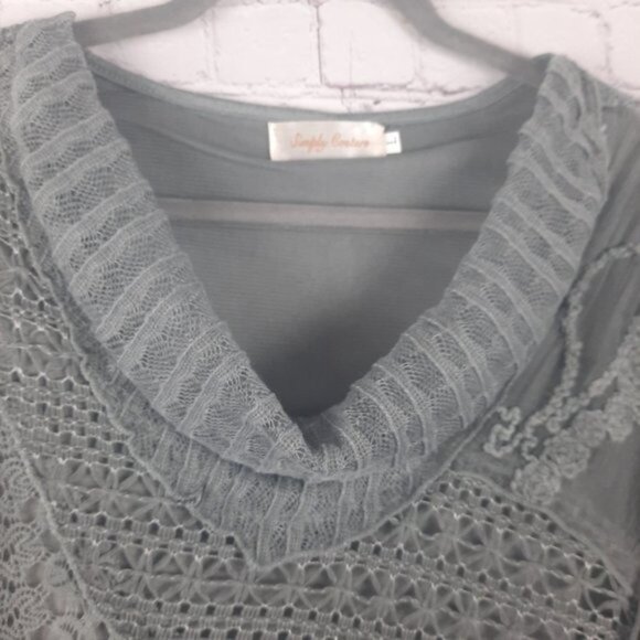 Simply Couture Lace Blouse Long Sleeve Cowl Neck Chiffon Layers Shirt - Picture 8 of 14